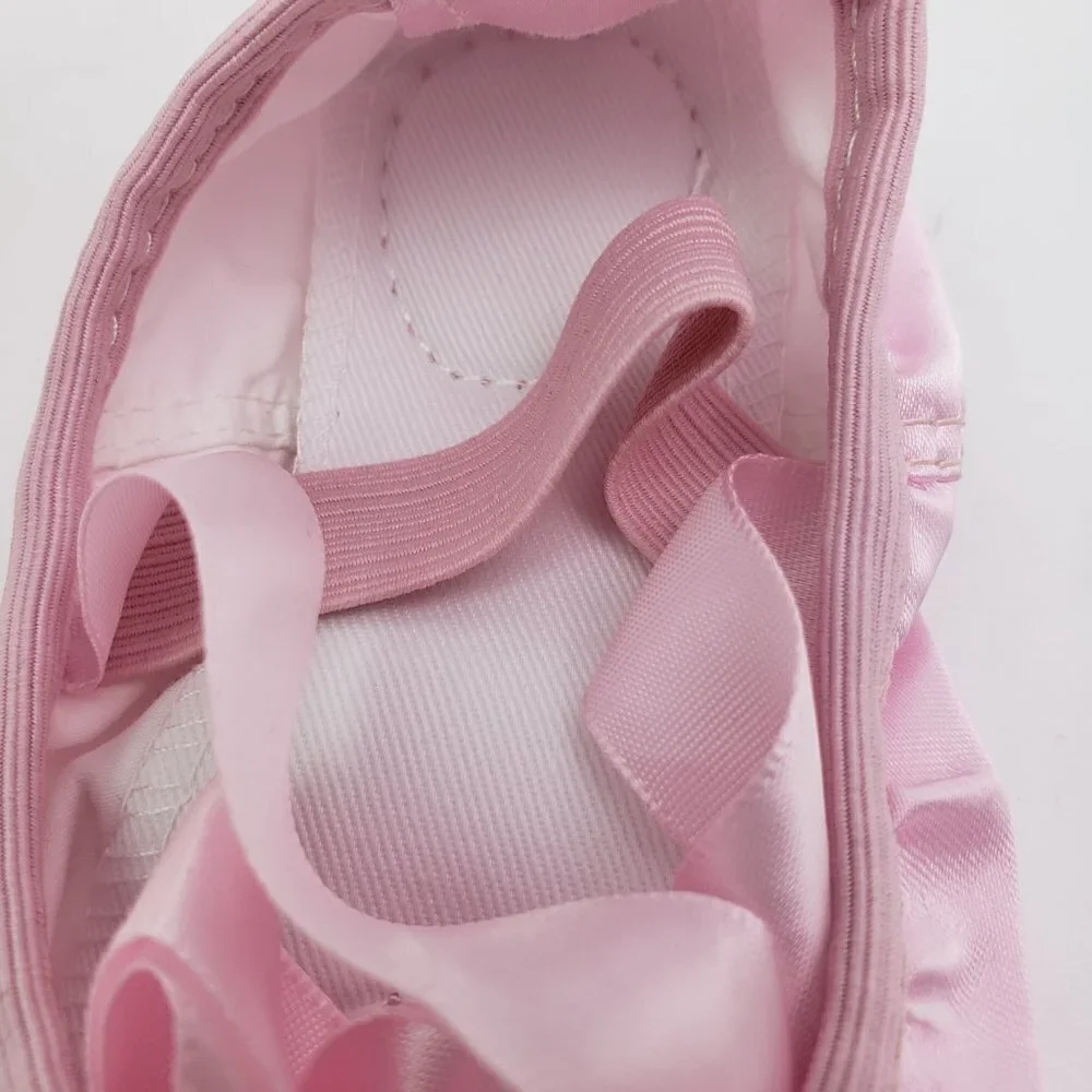Triple Deer Toddler Girls Sz 13 Pink Satin Ribbon Leather Sole Dance Ballet Shoe